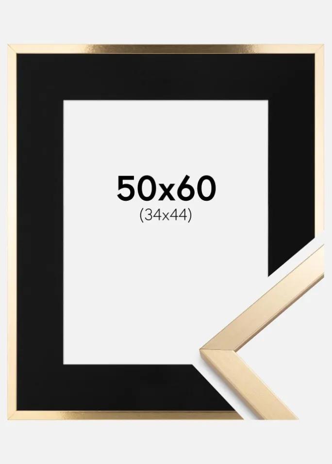 Ramme Trendy Guld 50x60 cm - Passepartout Sort 35x45 cm