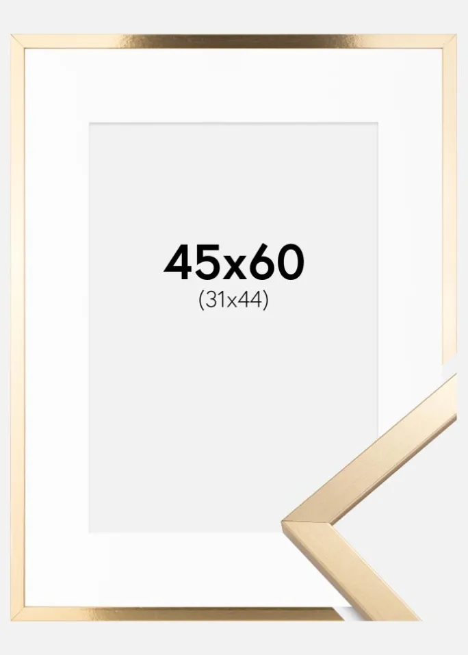 Ramme Trendy Guld 45x60 cm - Passepartout Hvid 32x45 cm