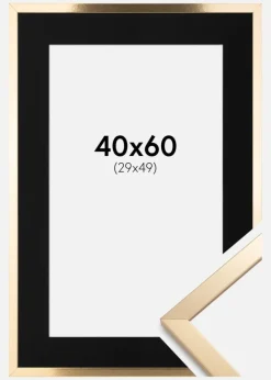Ramme Trendy Guld 40x60 cm - Passepartout Sort 30x50 cm