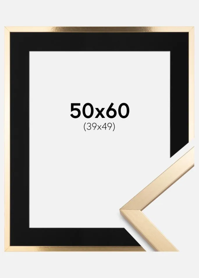 Ramme Trendy Guld 50x60 cm - Passepartout Sort 40x50 cm