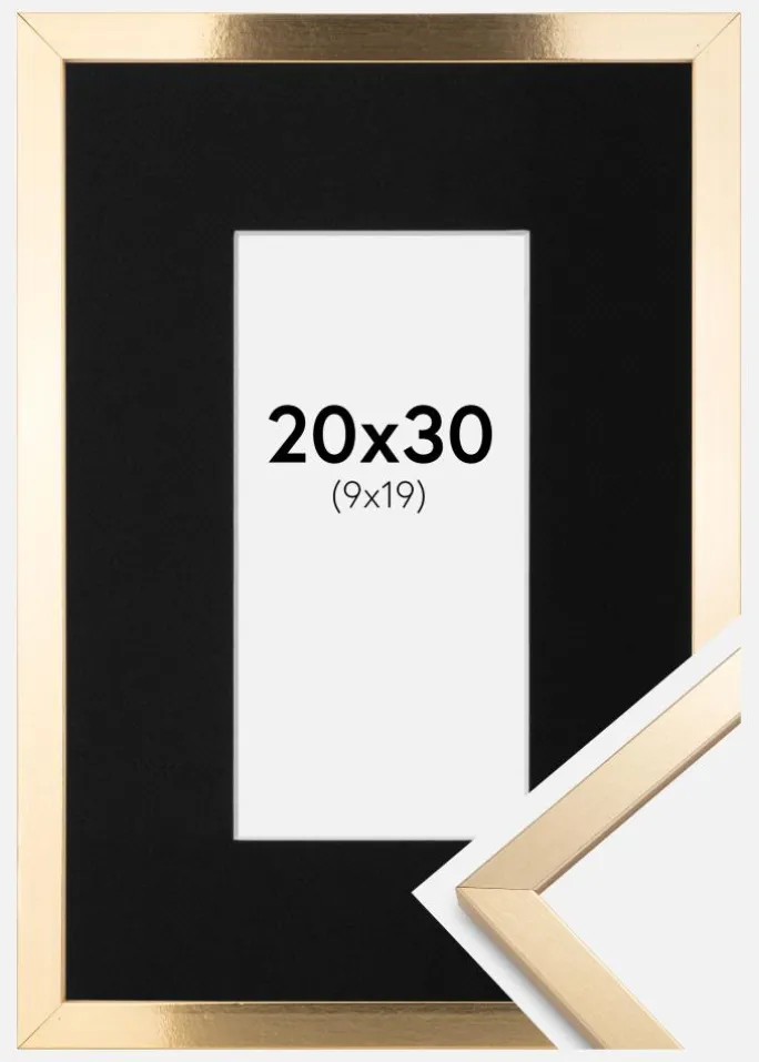 Ramme Trendy Guld 20x30 cm - Passepartout Sort 10x20 cm