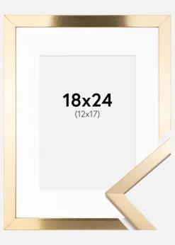 Ramme Trendy Guld 18x24 cm - Passepartout Hvid 13x18 cm