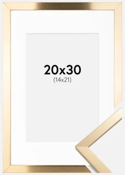 Ramme Trendy Guld 20x30 cm - Passepartout Hvid 15x22 cm