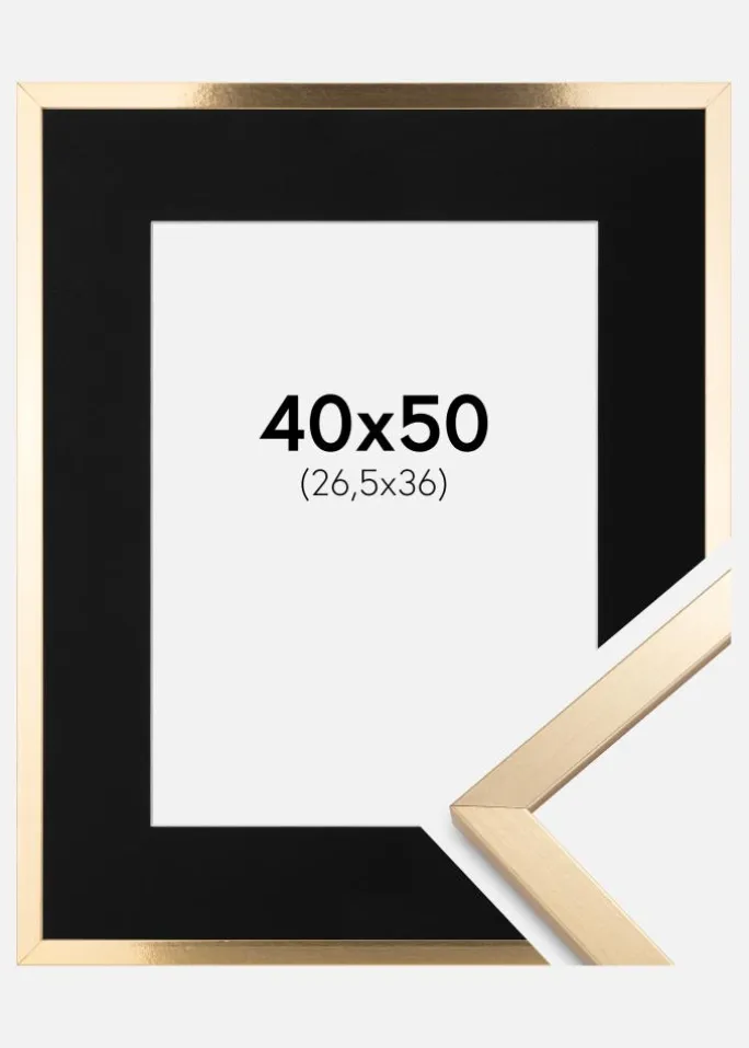 Ramme Trendy Guld 40x50 cm - Passepartout Sort 27,5x37 cm