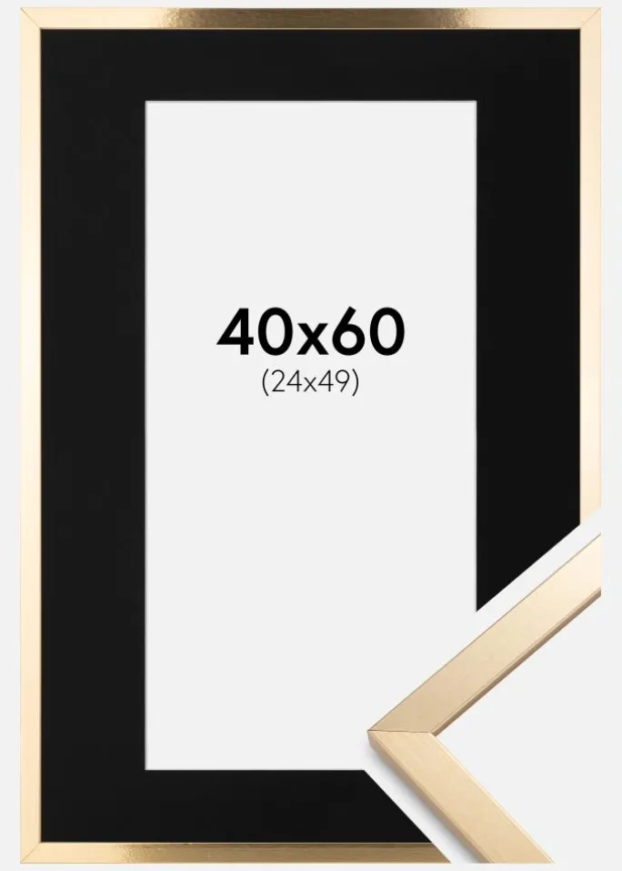 Ramme Trendy Guld 40x60 cm - Passepartout Sort 25x50 cm
