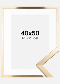 Ramme Trendy Guld 40x50 cm - Passepartout Hvid 29,7x42 cm (A3)
