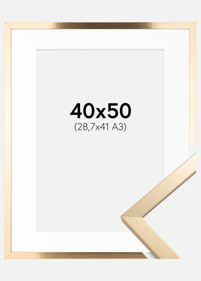 Ramme Trendy Guld 40x50 cm - Passepartout Hvid 29,7x42 cm (A3)