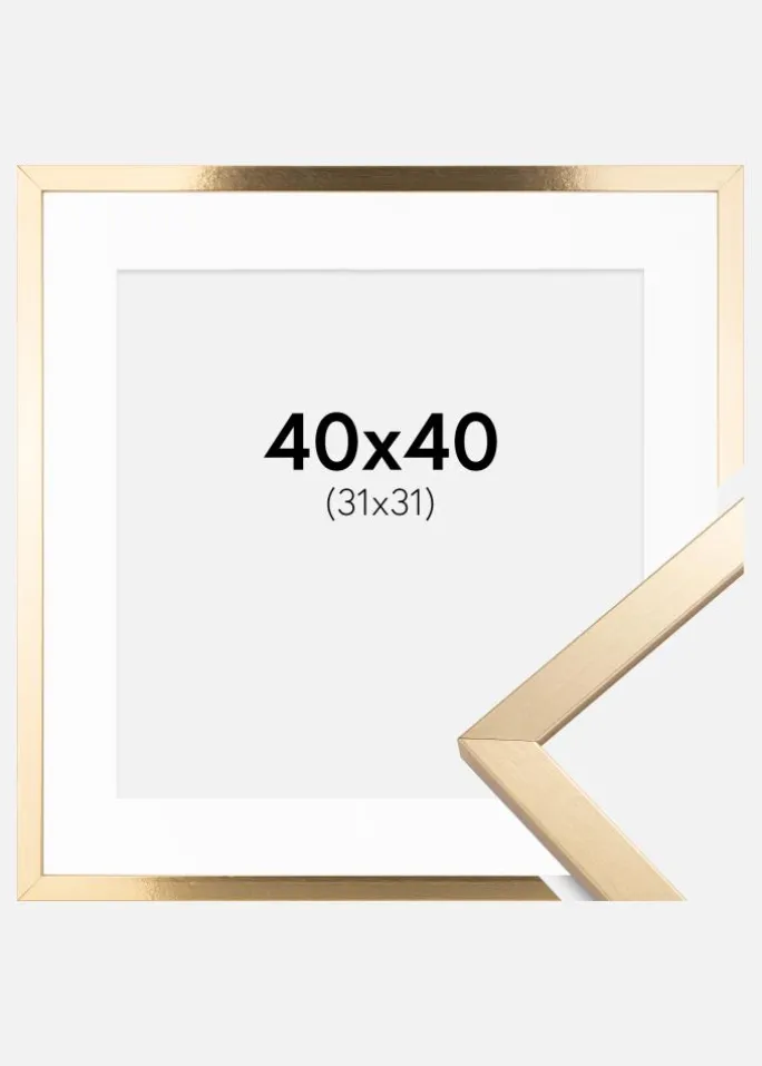 Ramme Trendy Guld 40x40 cm - Passepartout Hvid 32x32 cm