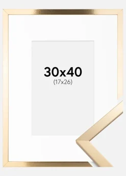 Ramme Trendy Guld 30x40 cm - Passepartout Hvid 18x27 cm
