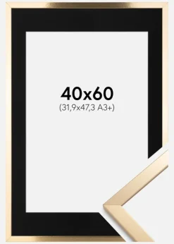 Ramme Trendy Guld 40x60 cm - Passepartout Sort 32,9x48,3 cm (A3+)