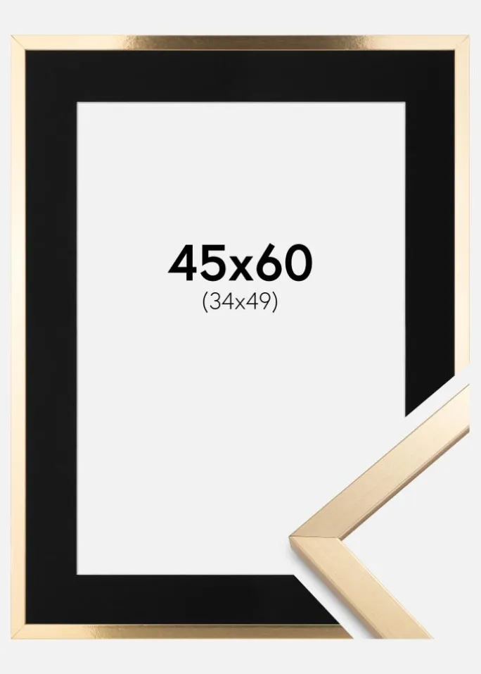Ramme Trendy Guld 45x60 cm - Passepartout Sort 35x50 cm