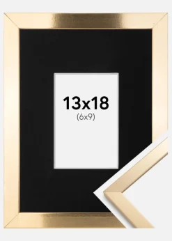 Ramme Trendy Guld 13x18 cm - Passepartout Sort 7x10 cm