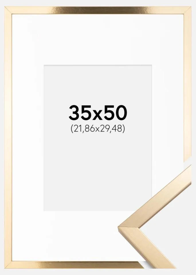Ramme Trendy Guld 35x50 cm - Passepartout Hvid 9x12 inches