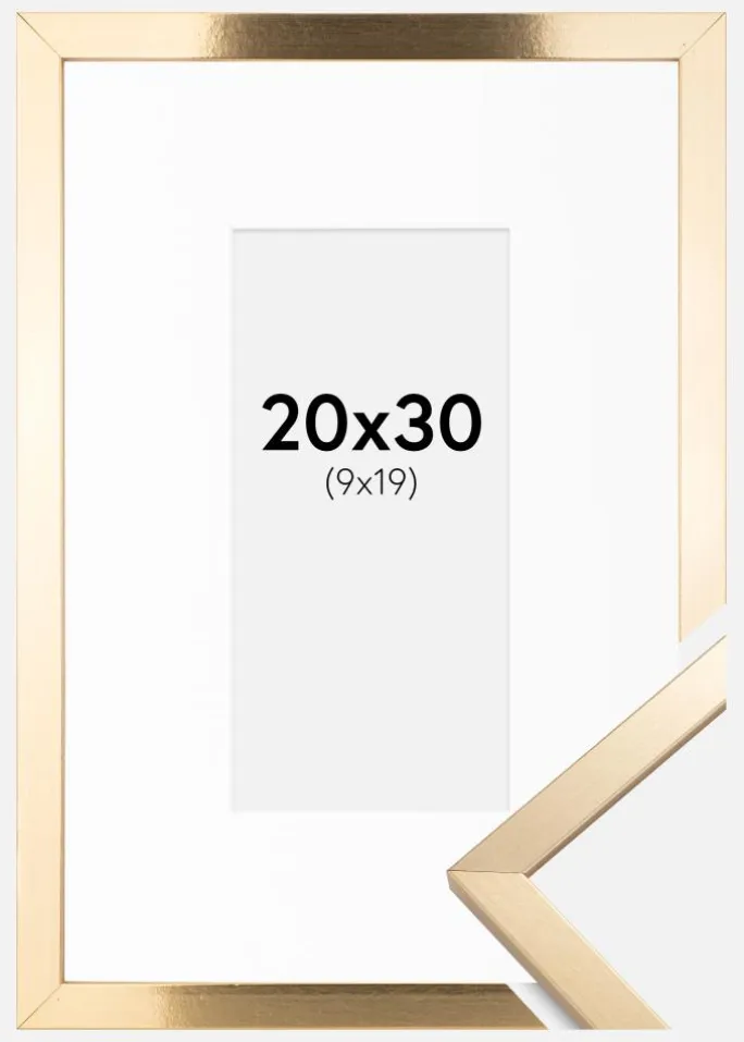 Ramme Trendy Guld 20x30 cm - Passepartout Hvid 10x20 cm