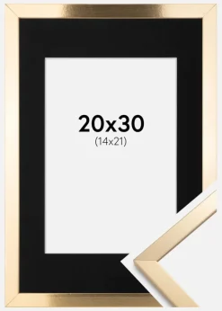 Ramme Trendy Guld 20x30 cm - Passepartout Sort 15x22 cm