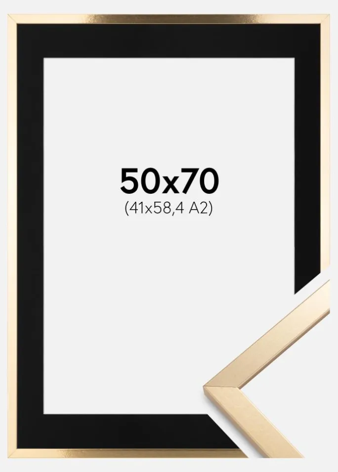 Ramme Trendy Guld 50x70 cm - Passepartout Sort 42x59,4 cm (A2)