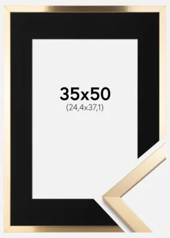 Ramme Trendy Guld 35x50 cm - Passepartout Sort 30x35 cm