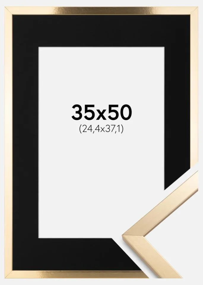 Ramme Trendy Guld 35x50 cm - Passepartout Sort 30x35 cm