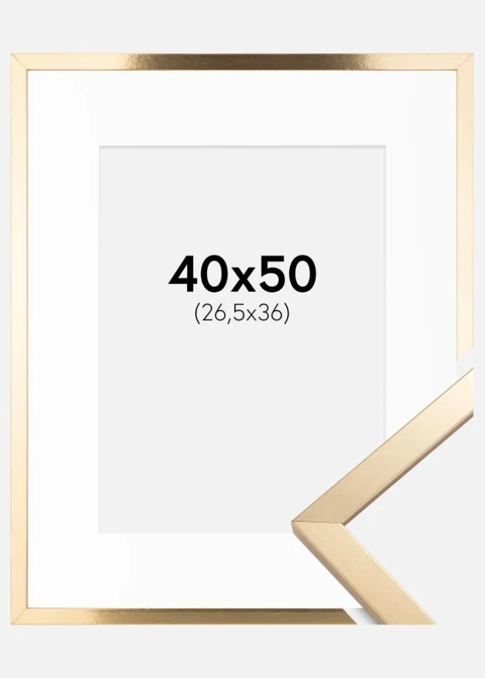 Ramme Trendy Guld 40x50 cm - Passepartout Hvid 27,5x37 cm