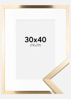 Ramme Trendy Guld 30x40 cm - Passepartout Hvid 20x30 cm