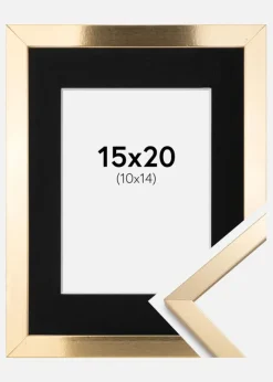 Ramme Trendy Guld 15x20 cm - Passepartout Sort 11x15 cm