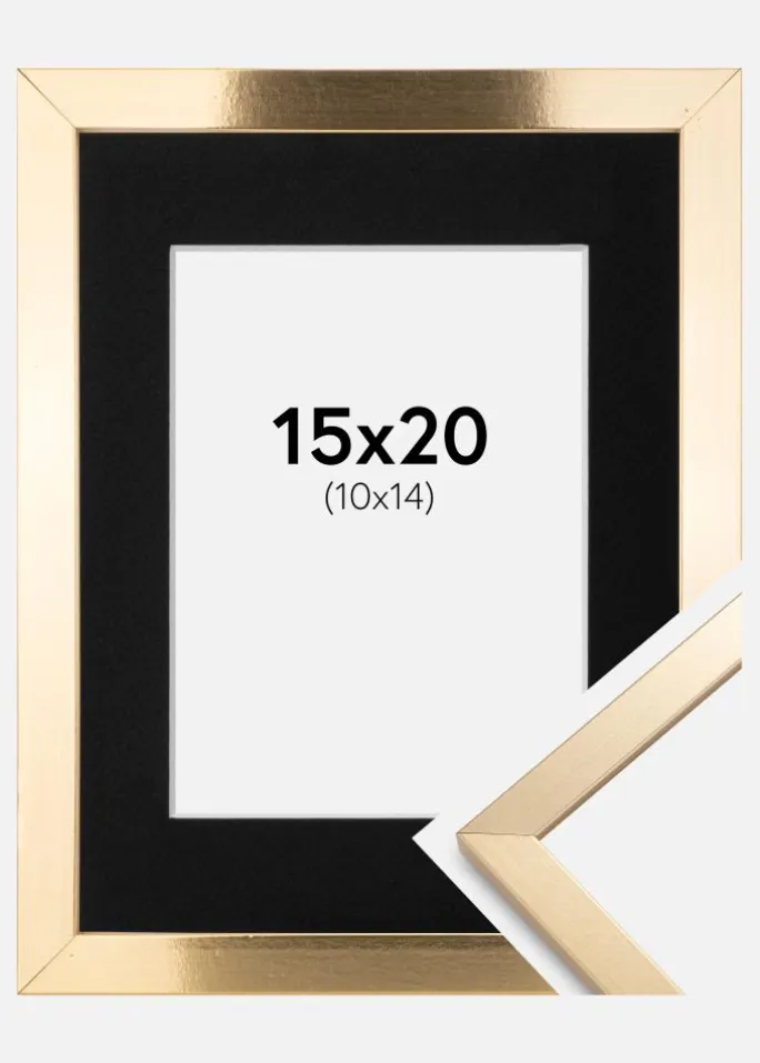Ramme Trendy Guld 15x20 cm - Passepartout Sort 11x15 cm