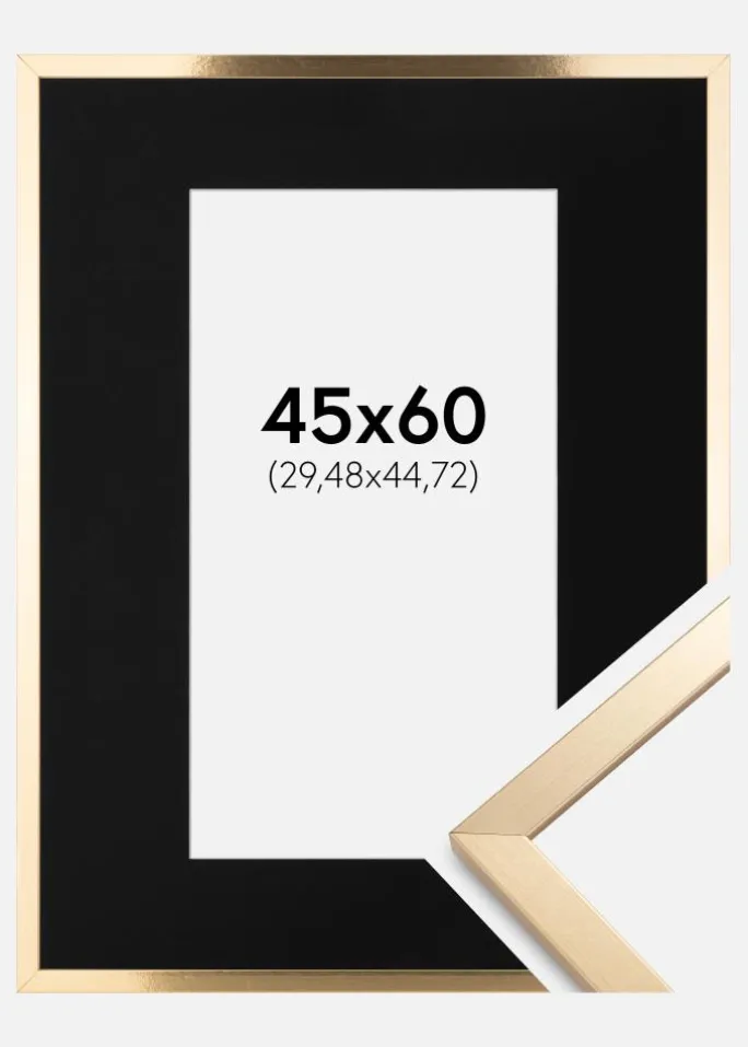 Ramme Trendy Guld 45x60 cm - Passepartout Sort 12x18 inches