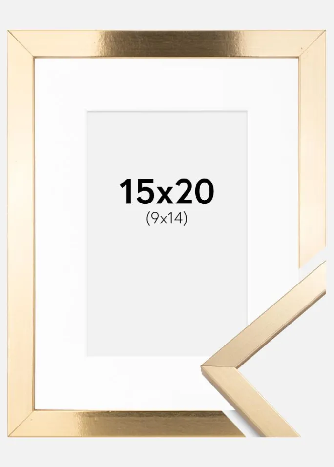Ramme Trendy Guld 15x20 cm - Passepartout Hvid 10x15 cm