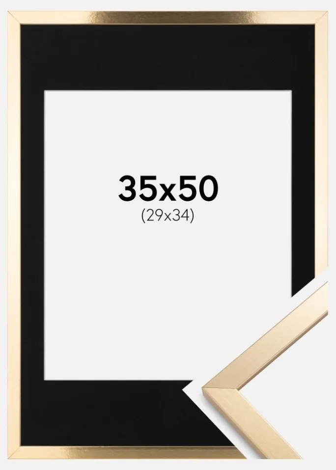 Ramme Trendy Guld 35x50 cm - Passepartout Sort 30x35 cm