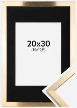 Ramme Trendy Guld 20x30 cm - Passepartout Sort 15x21 cm (A5)