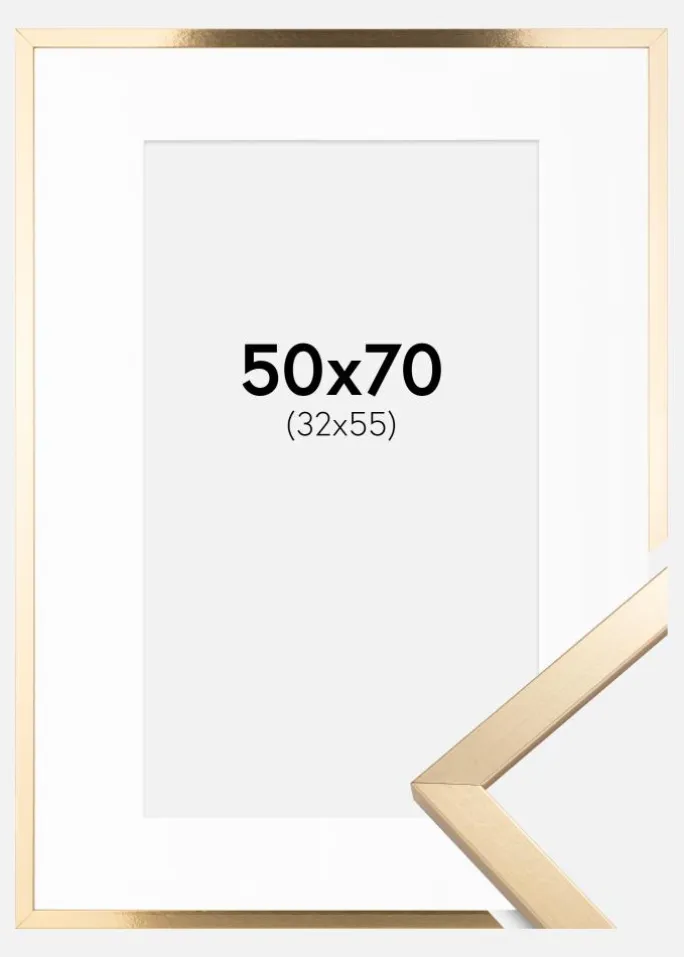 Ramme Trendy Guld 50x70 cm - Passepartout Hvid 33x56 cm