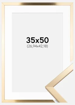 Ramme Trendy Guld 35x50 cm - Passepartout Hvid 11x17 inches