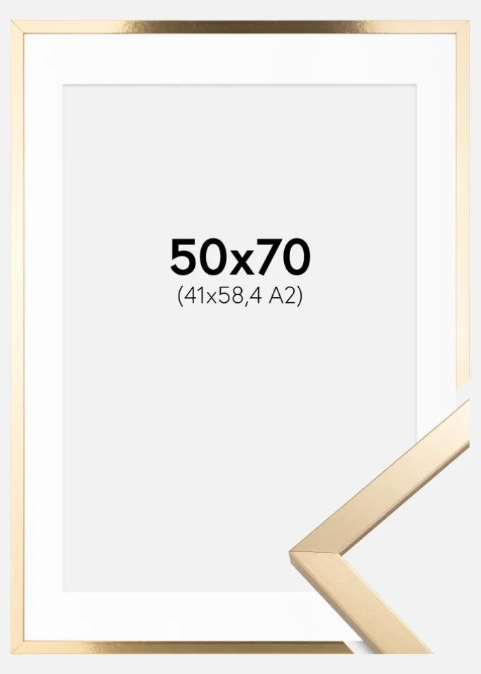 Ramme Trendy Guld 50x70 cm - Passepartout Hvid 42x59,4 cm (A2)