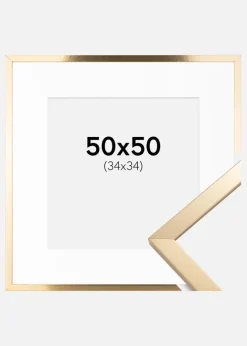 Ramme Trendy Guld 50x50 cm - Passepartout Hvid 35x35 cm
