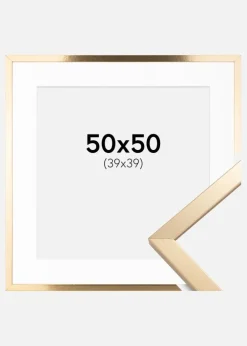 Ramme Trendy Guld 50x50 cm - Passepartout Hvid 40x40 cm