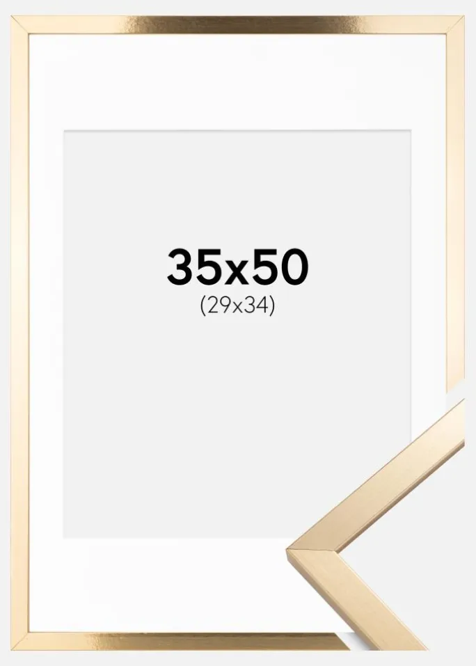 Ramme Trendy Guld 35x50 cm - Passepartout Hvid 30x35 cm