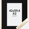 Ramme Trendy Guld 42x59,4 cm (A2) - Passepartout Sort 25x38 cm
