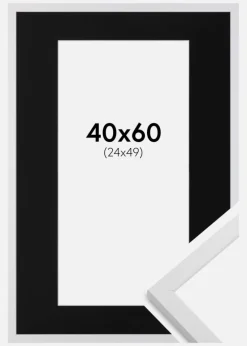 Ramme Trendy Hvid 40x60 cm - Passepartout Sort 25x50 cm