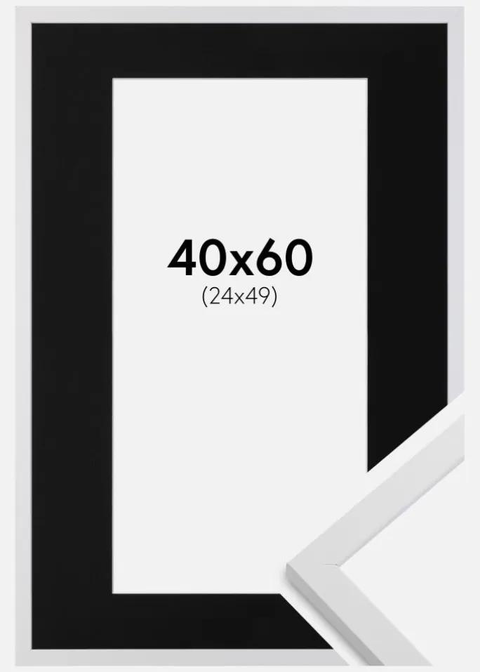 Ramme Trendy Hvid 40x60 cm - Passepartout Sort 25x50 cm