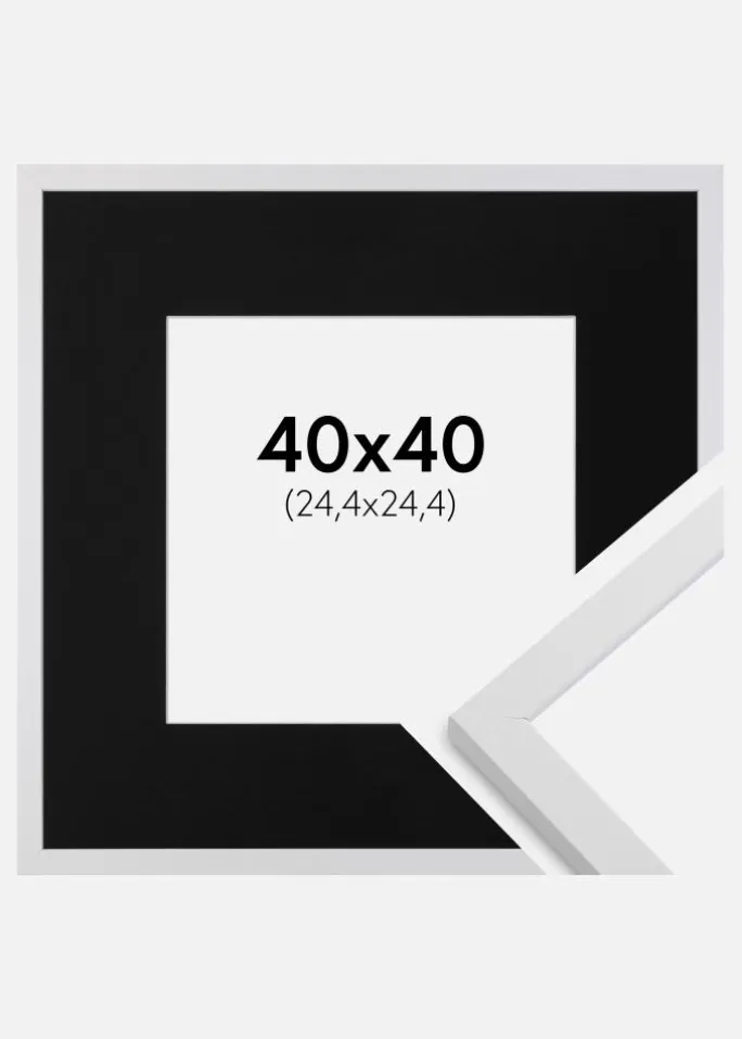 Ramme Trendy Hvid 40x40 cm - Passepartout Sort 10x10 inches