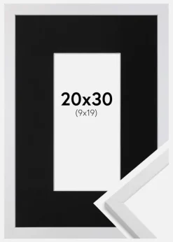 Ramme Trendy Hvid 20x30 cm - Passepartout Sort 10x20 cm
