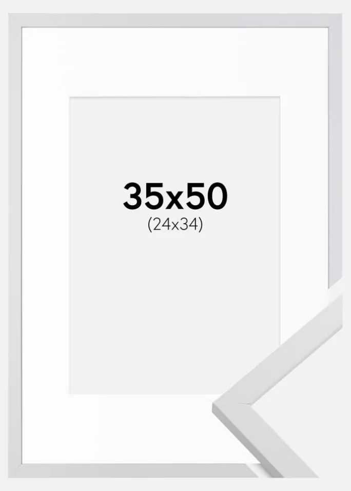 Ramme Trendy Hvid 35x50 cm - Passepartout Hvid 25x35 cm