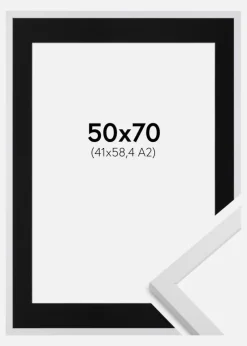 Ramme Trendy Hvid 50x70 cm - Passepartout Sort 42x59,4 cm (A2)