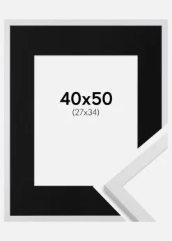 Ramme Trendy Hvid 40x50 cm - Passepartout Sort 28x35 cm