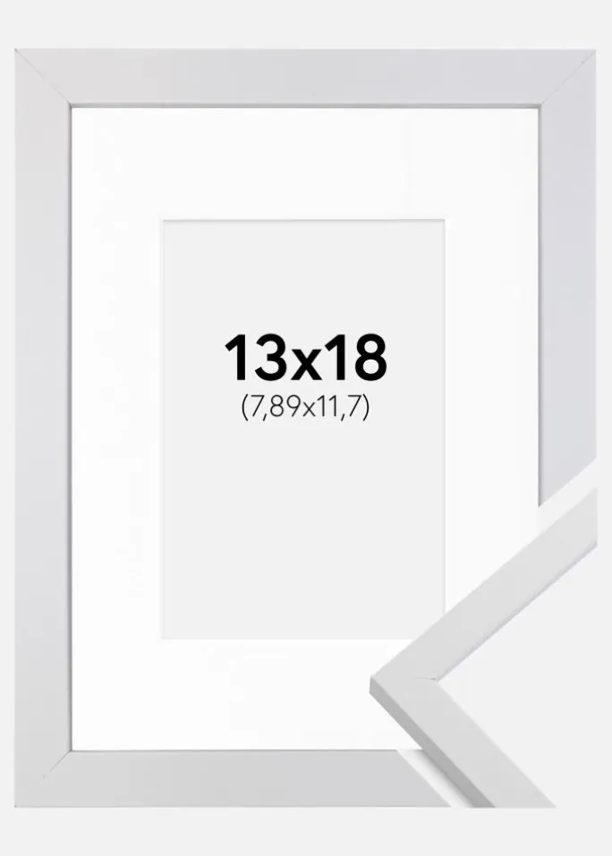 Ramme Trendy Hvid 13x18 cm - Passepartout Hvid 3,5x5 inches