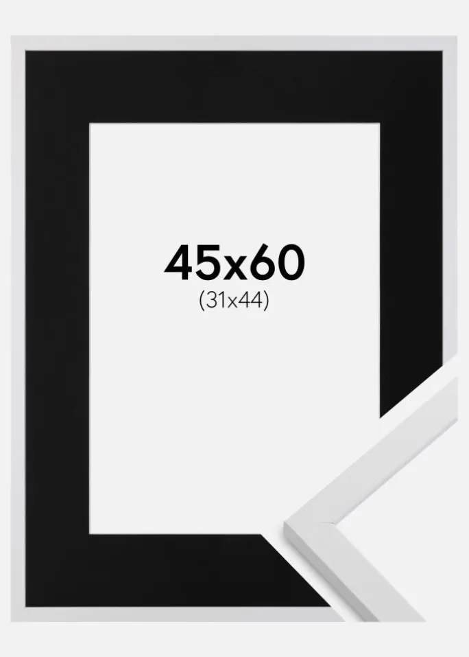 Ramme Trendy Hvid 45x60 cm - Passepartout Sort 32x45 cm