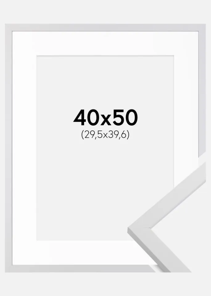 Ramme Trendy Hvid 40x50 cm - Passepartout Hvid 12x16 inches