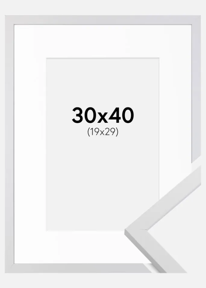 Ramme Trendy Hvid 30x40 cm - Passepartout Hvid 20x30 cm