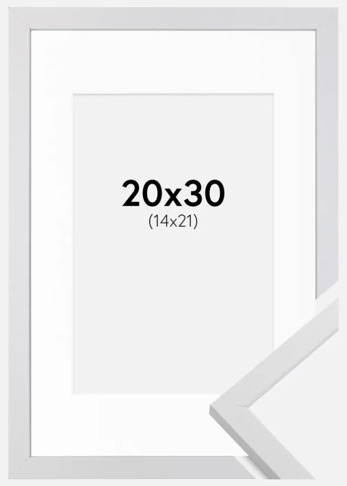 Ramme Trendy Hvid 20x30 cm - Passepartout Hvid 15x22 cm