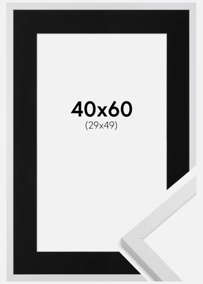 Ramme Trendy Hvid 40x60 cm - Passepartout Sort 30x50 cm